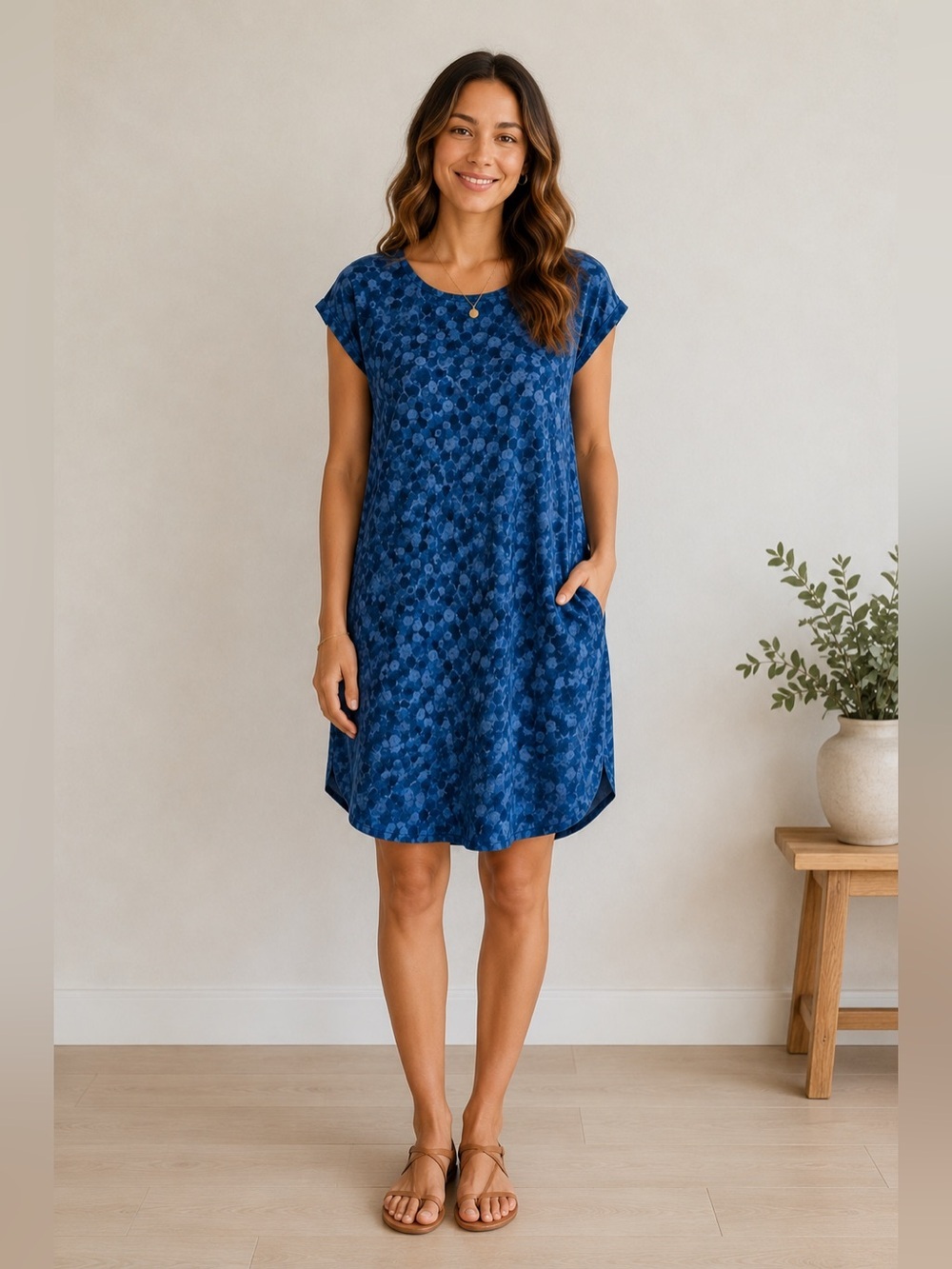 Made in Italy 100% Linen Blue Abstract Print Tunic Dress Top OS